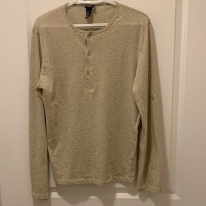 H&M Men's Long Sleeve Henley in Light Beige